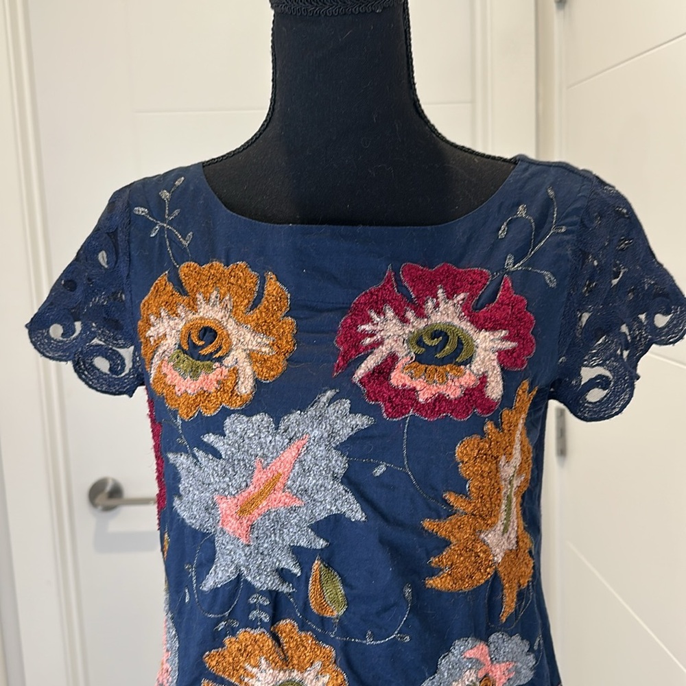 ANTHROPOLOGIE DELETTA Top Embroidered Floral Boho textured Bohemian Size S - Picture 5 of 17